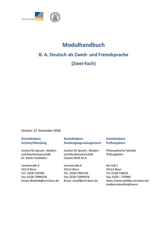 Modulhandbuch Daz/DaF mit Studienplan (WS 2018/19)