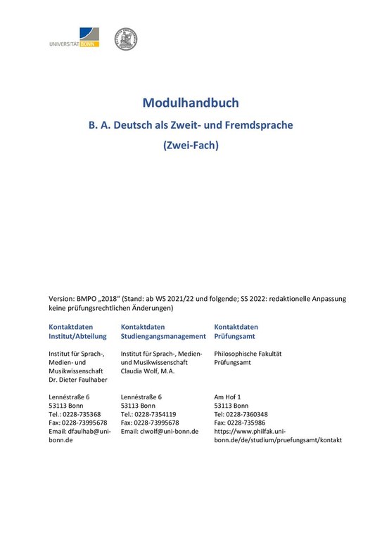 Modulhandbuch mit Studienplan DaZ/DaF (ab SS 2022)